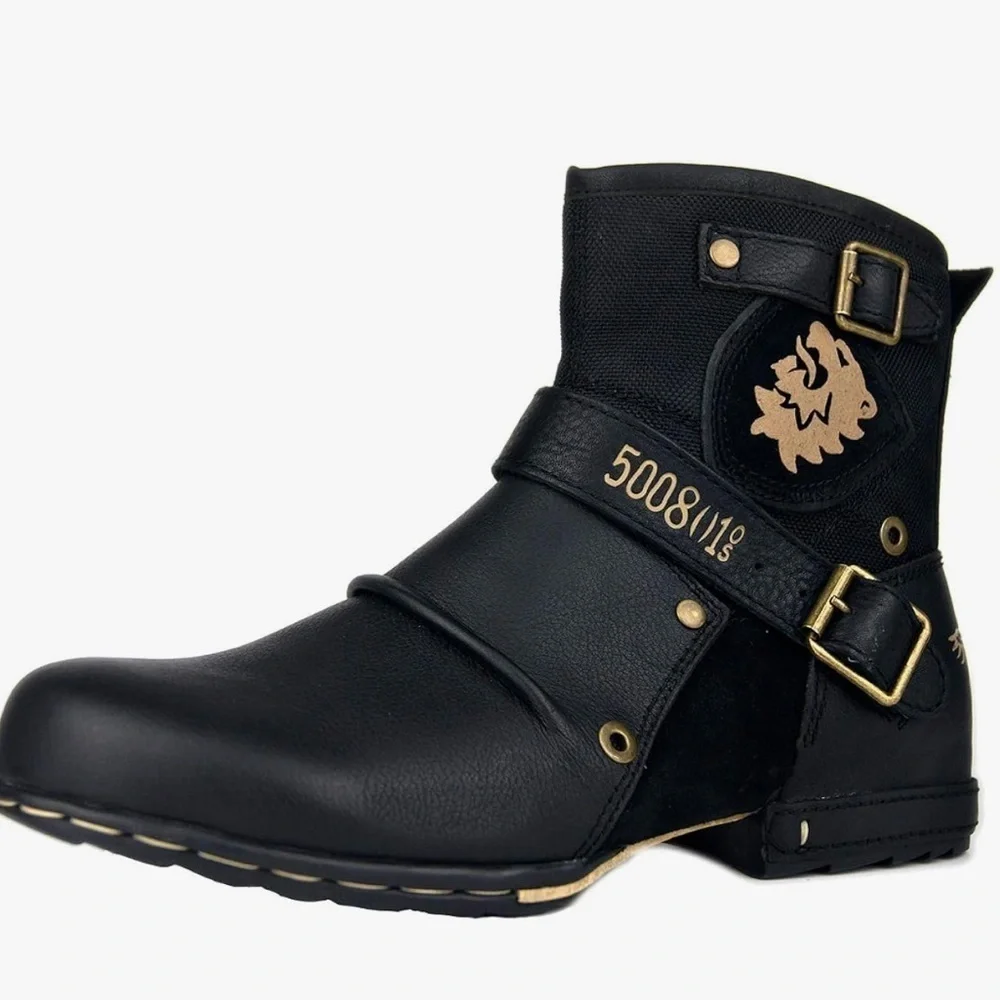 NEW OSSTONE Otto Moto Black Leather/Suede Chukka Retro Boots